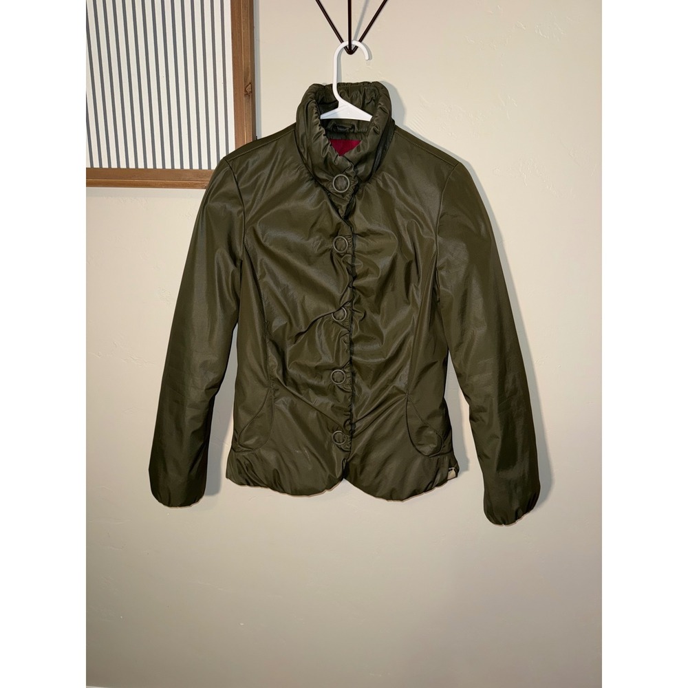 SKUNKFUNK Olive Green Puffer Jacket Snap Front Mock Neck Women's Size 2‎